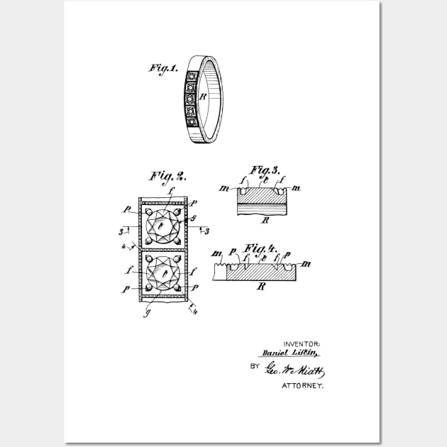 Wedding Ring Vintage Patent Hand Drawing Wall Art by TheYoungDesigns